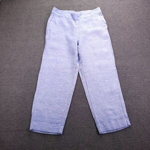 CHICOS Pants Size 6 (0.5) Straight Crop Blue Linen Pull On Embroidered
